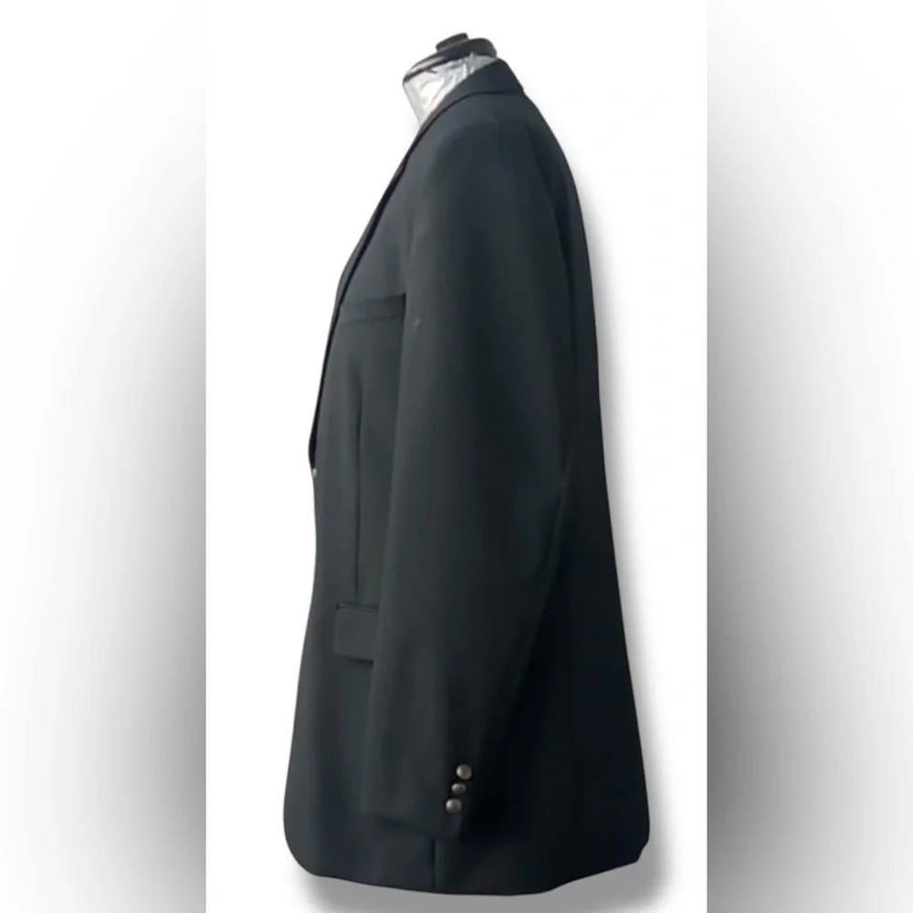 Vintage Black Wool Blend Blazer Men's 44R Brass Buttons Formal Wool Sport Coat